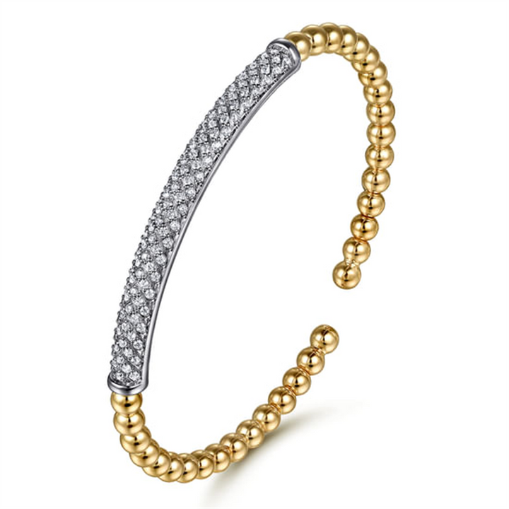 14K White & Yellow Gold Bujukan Beads And Diamond Split Bangle Bracelet