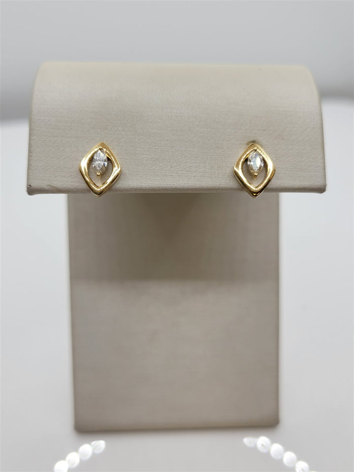 14K Yellow Gold Marquise Diamond Geometric Fashion Earrings
