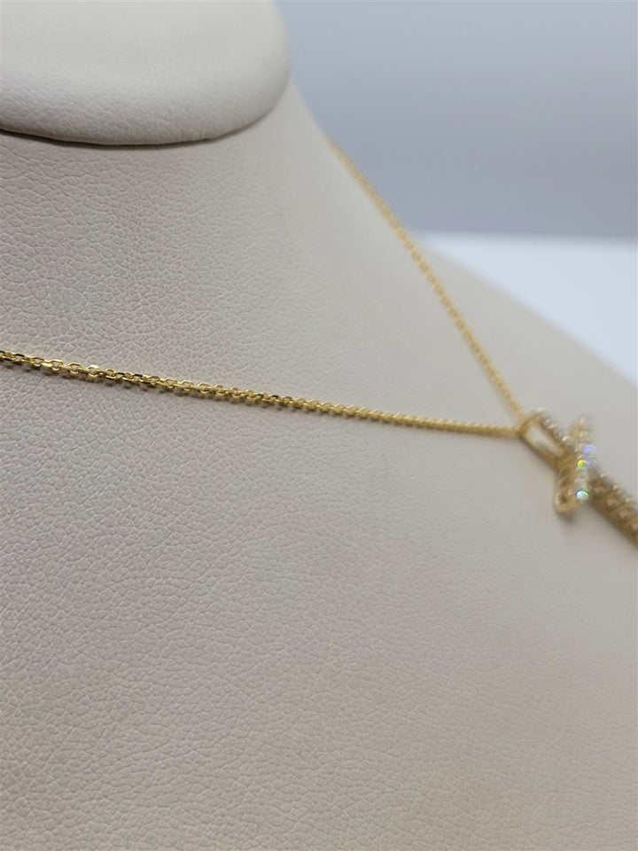 16" 14K Yellow Gold Diamond Cross Pendant Necklace