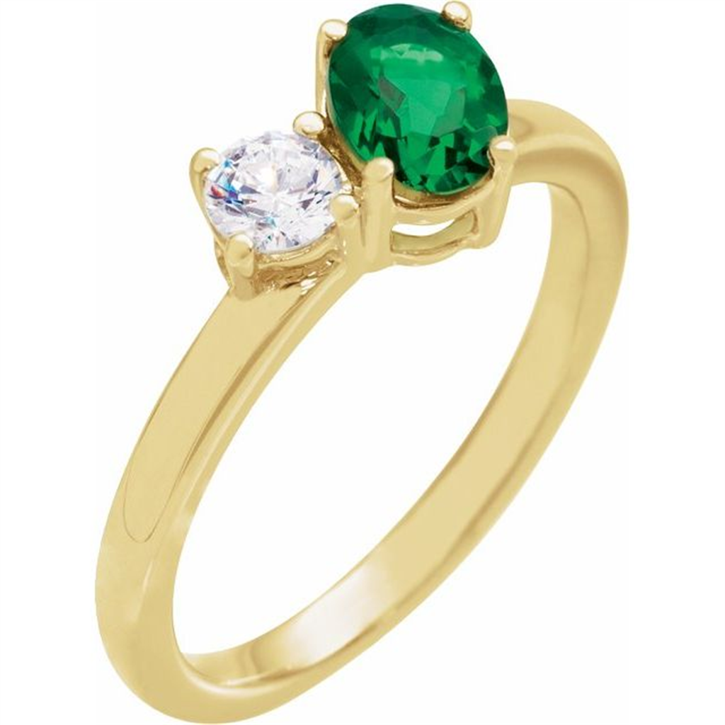 14K Yellow Gold Lab Grown Diamond & Emerald Fashion Ring