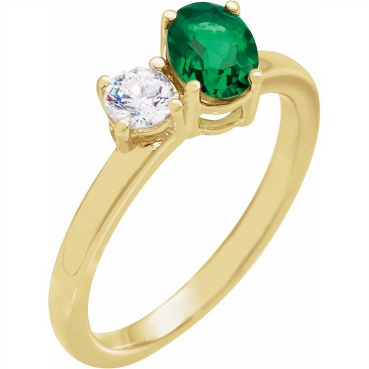14K Yellow Gold Lab Grown Diamond & Emerald Fashion Ring