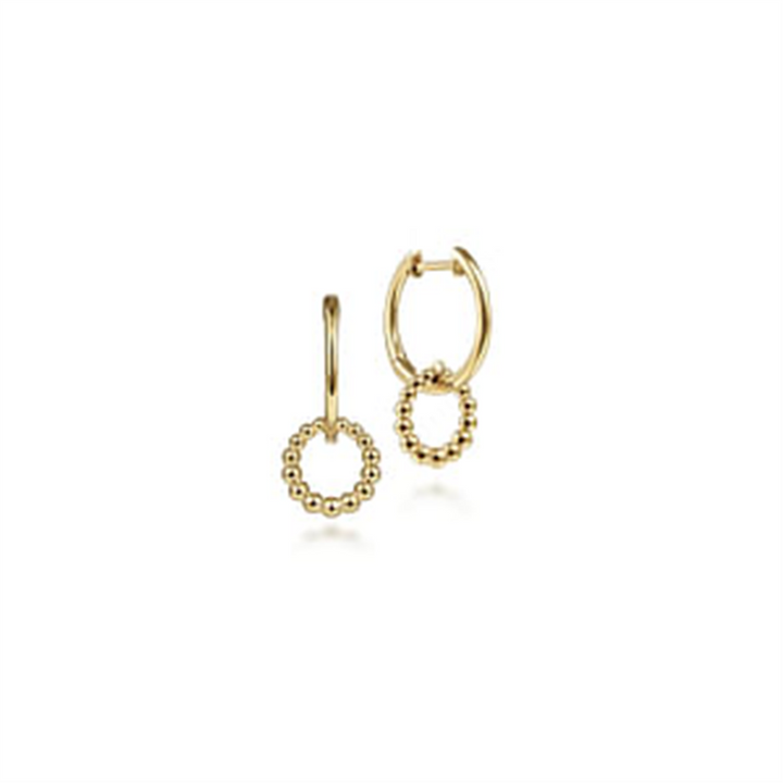 14K Yellow Gold Beaded Huggie Dangle Earrings