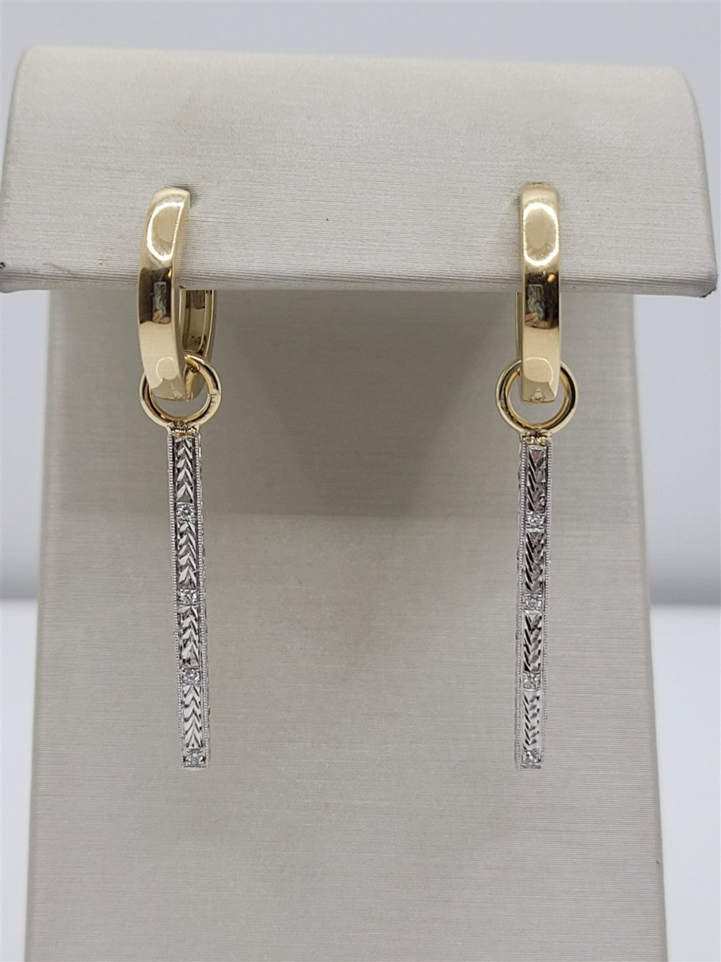 14K Two-Tone Gold Dangle Bar Earrings