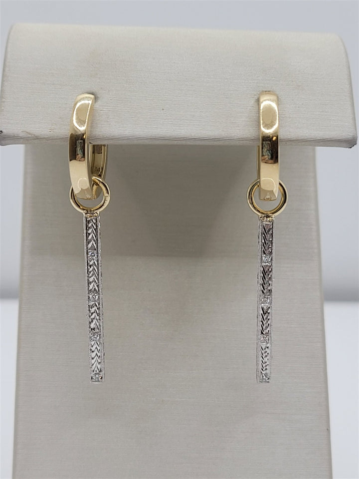 14K Two-Tone Gold Dangle Bar Earrings