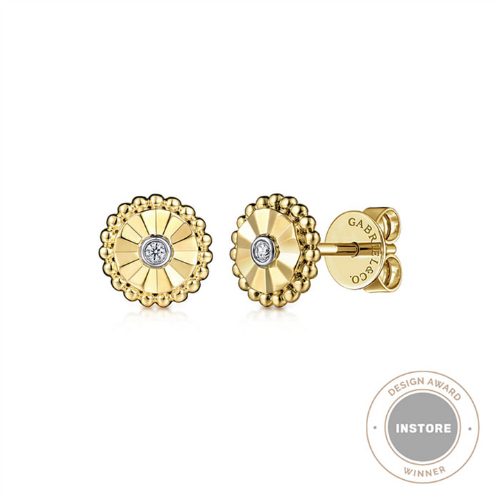 14K Yellow Gold "Gabriel & Co. " Bujukan Diamond Fashion Floral Earrings