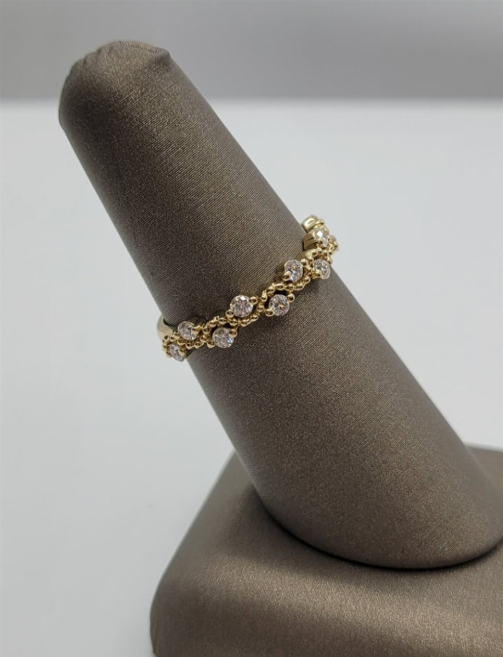 14K Yellow Gold Beaded Offset Diamond Fashion Ring