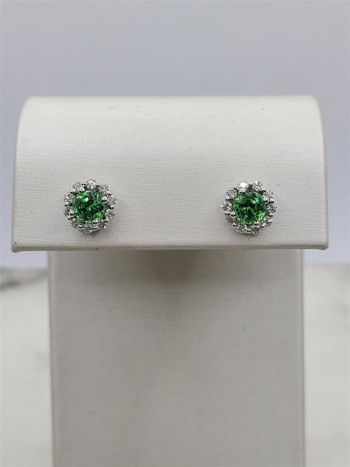 14K White Gold Tsavorite Garnet & Diamond Halo Earrings
