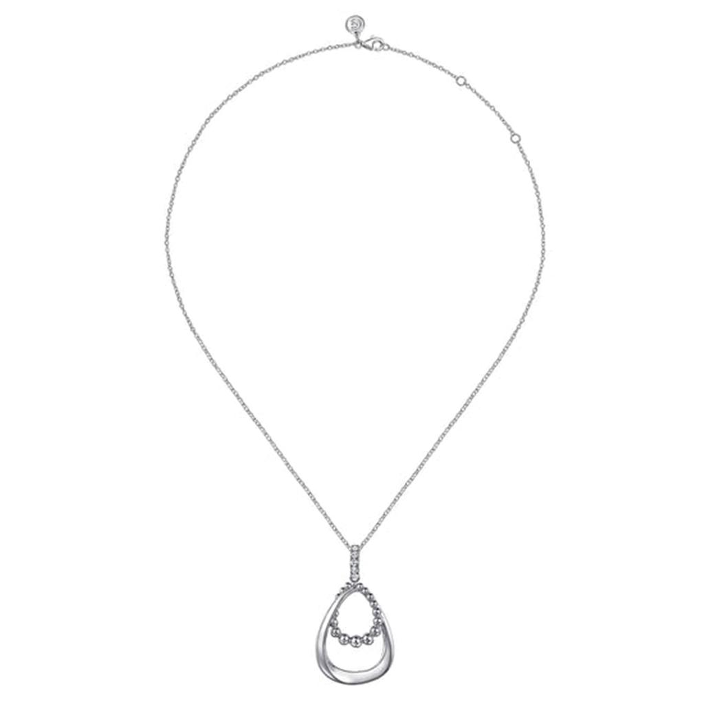 Sterling Silver White Sapphire & Beaded Teardrop Necklace