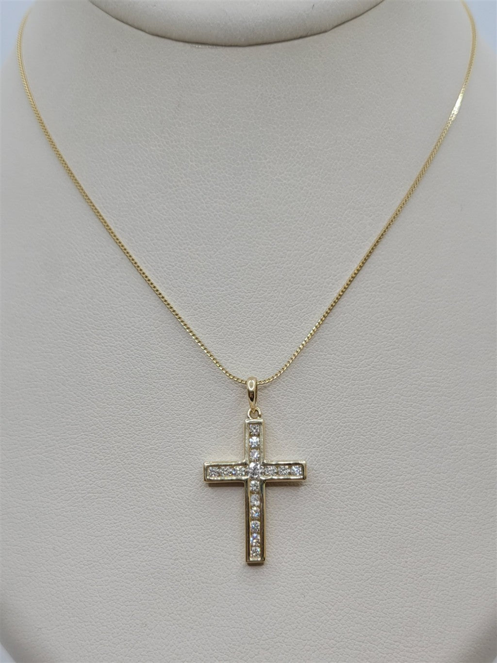 20" 14K Yellow Gold Natural Diamond Channel-Set Cross Necklace