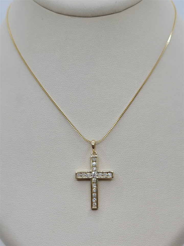 20" 14K Yellow Gold Natural Diamond Channel-Set Cross Necklace