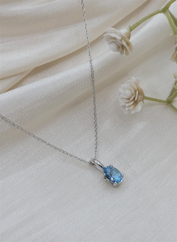 14K White Gold Blue Zircon Solitaire Necklace
