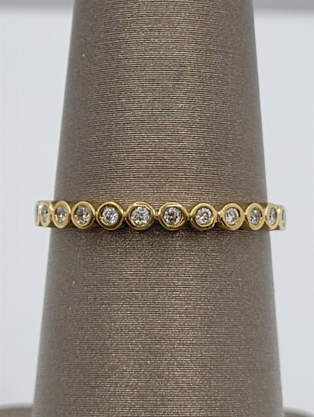 10K Yellow Gold Round Diamond Bezel Set Wedding Band
