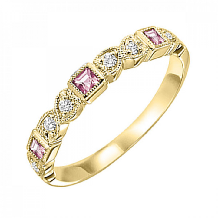 14K Yellow Gold Stackable Pink Tourmalines & Diamonds Gemstone Ring