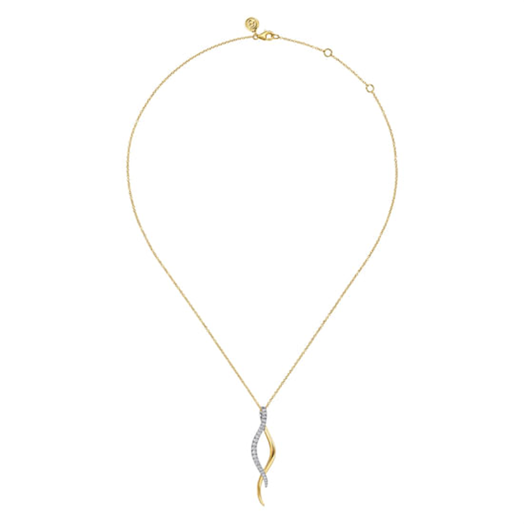 14K White & Yellow Gold Diamond Twisted Spike Drop Necklace