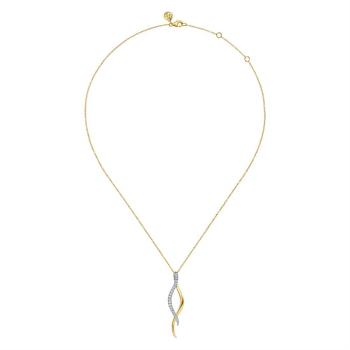 14K White & Yellow Gold Diamond Twisted Spike Drop Necklace