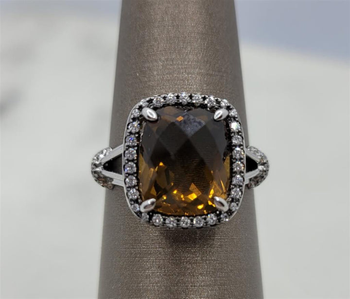 14K White Gold Fashion Cognac & Diamonds Gemstone Ring
