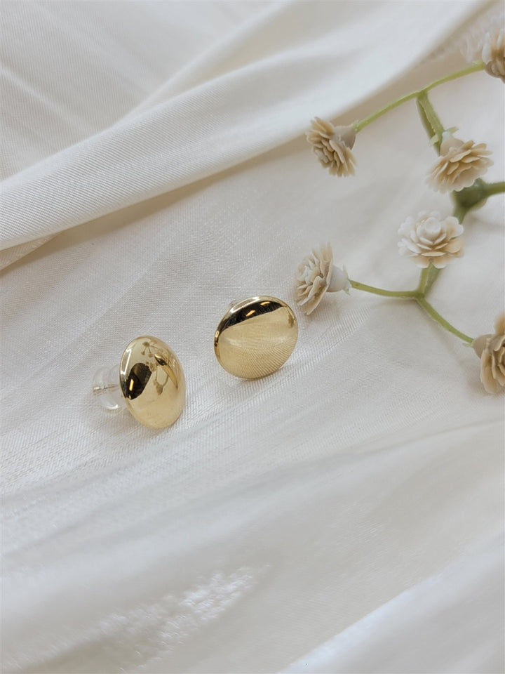 14K Yellow Gold 12.4mm Round Button Stud Earrings