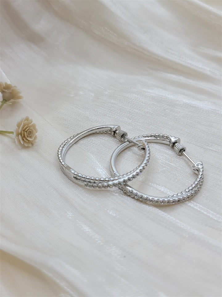 Sterling Silver And White Sapphire Twisted Hoop Earrings