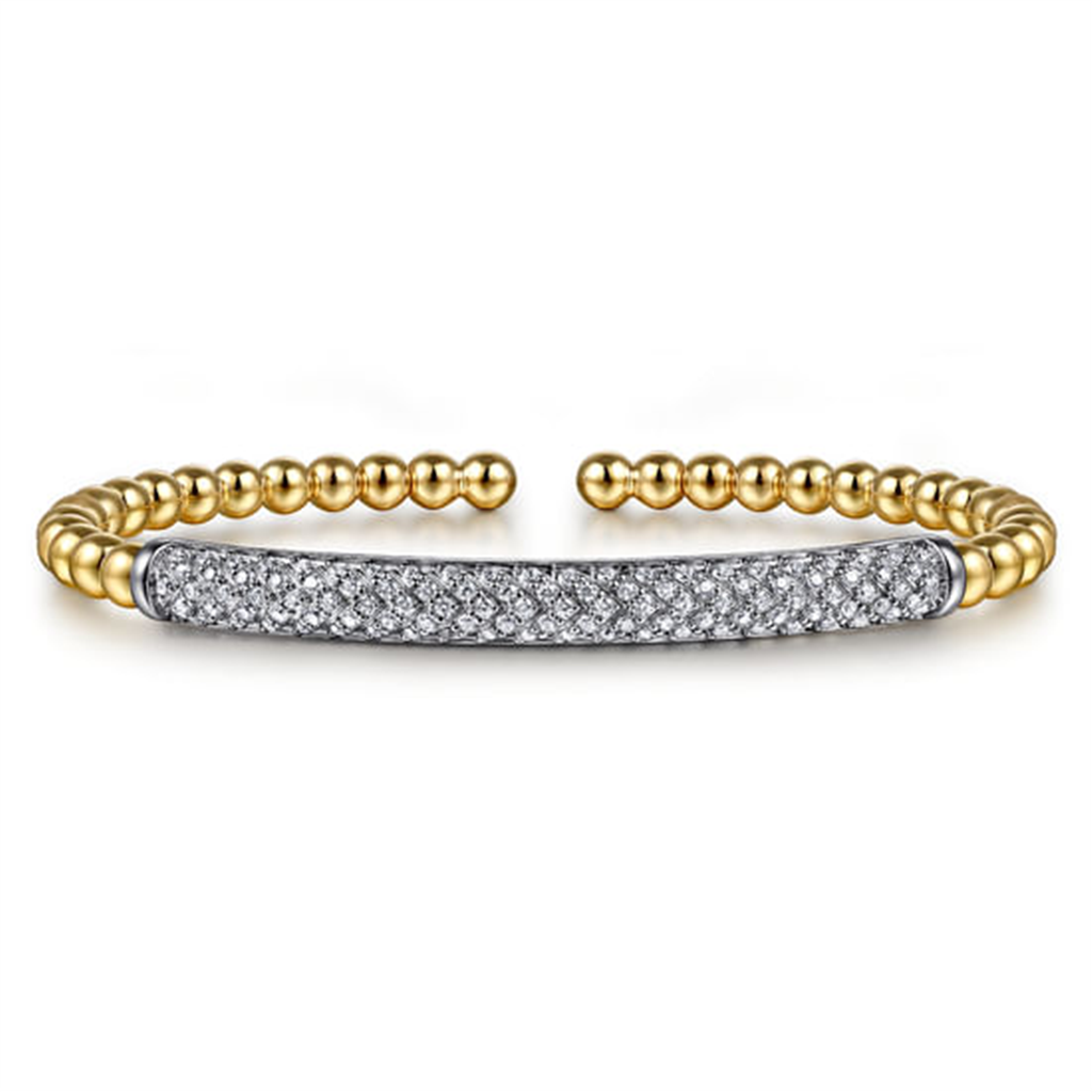 14K White & Yellow Gold Bujukan Beads And Diamond Split Bangle Bracelet