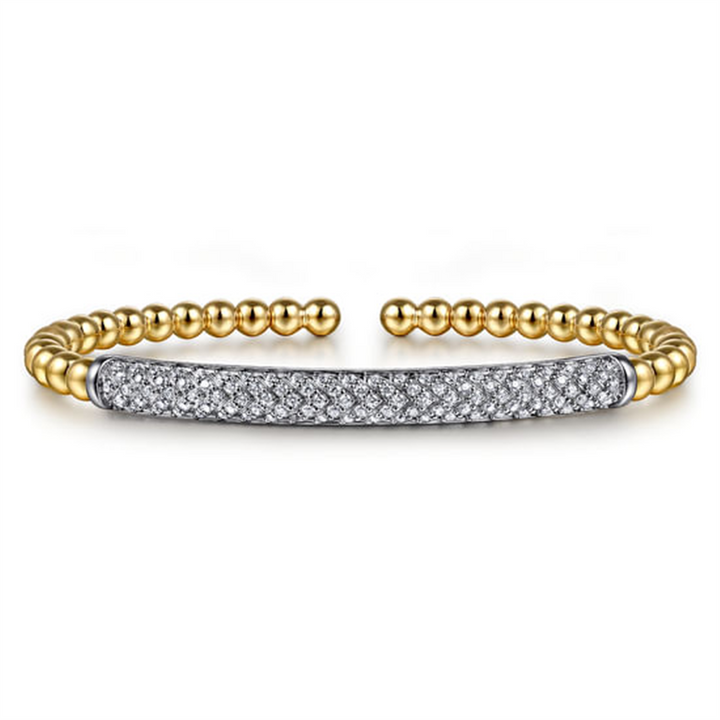 14K White & Yellow Gold Bujukan Beads And Diamond Split Bangle Bracelet