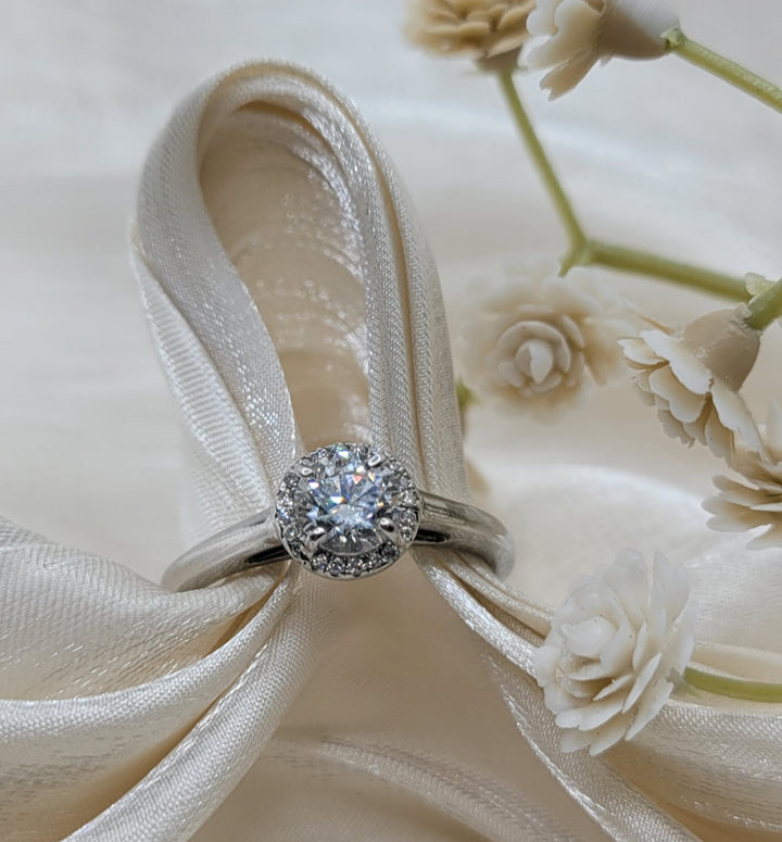 14k White Gold Diamond Halo Engagement Ring