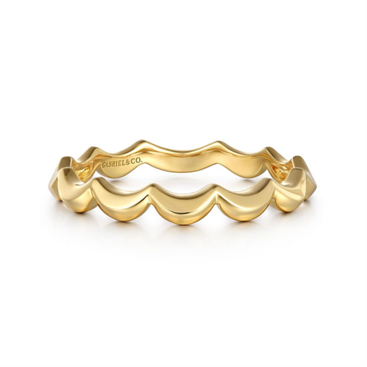 14K Yellow Plain Gold Scallop Stackable Ladies Ring