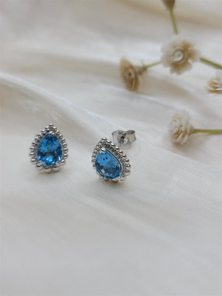 Sterling Silver And Blue Topaz Beaded Fashion Stud Earrings