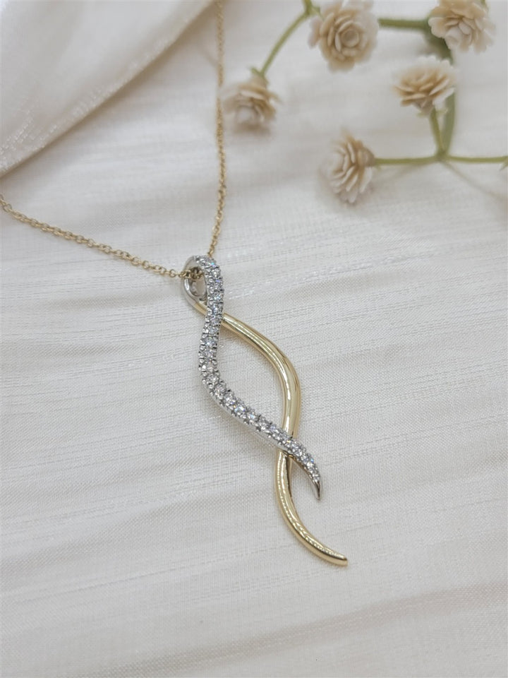 14K White & Yellow Gold Diamond Twisted Spike Drop Necklace
