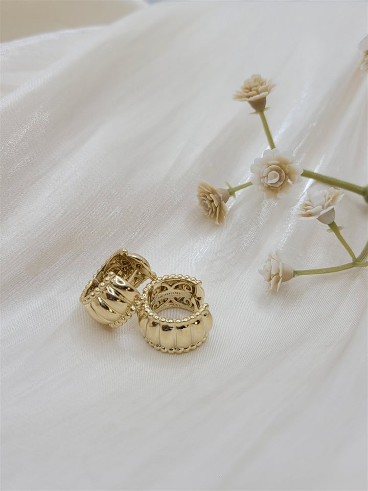 14K Yellow Gold Bujukan Huggie Textured/Beaded Earrings