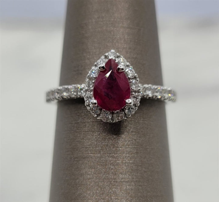 14K White Gold Classic Ruby & Diamonds Gemstone Ring