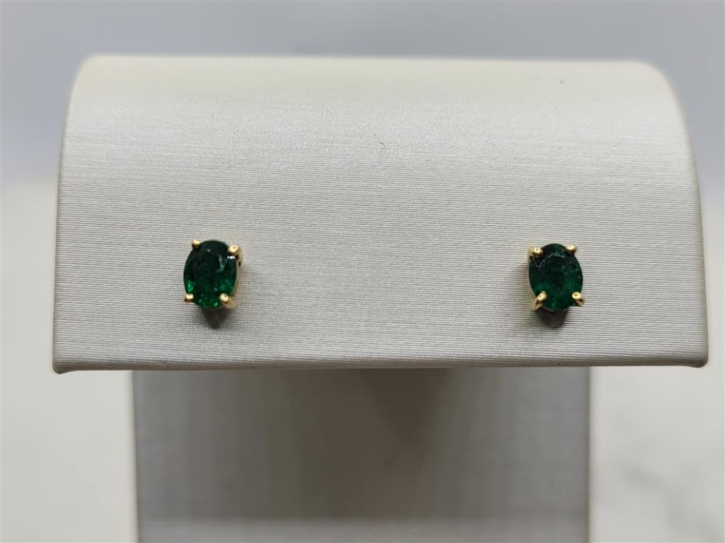 14K Yellow Gold 0.74 ctw Oval cut Emerald Earrings