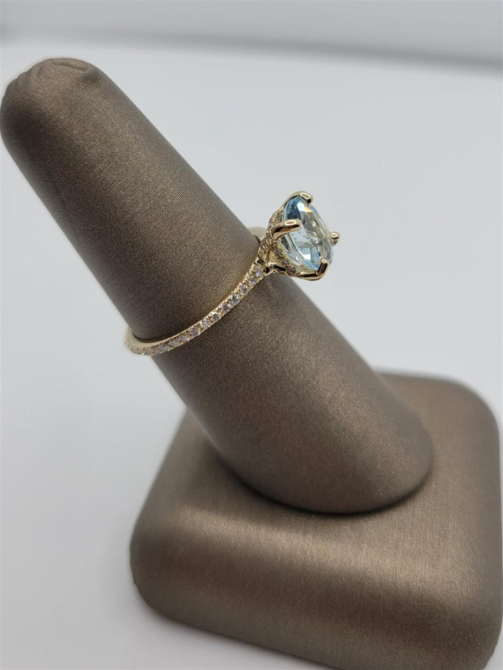 14K Yellow Gold Aquamarine & Diamond Gemstone Fashion Ring