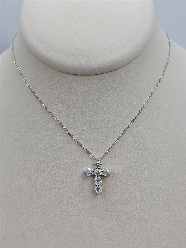 15.5" 14K White Gold Petite Diamond Cross Necklace