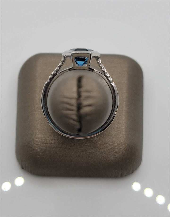 14K White Gold London Blue Topaz & Diamond Gemstone Ring