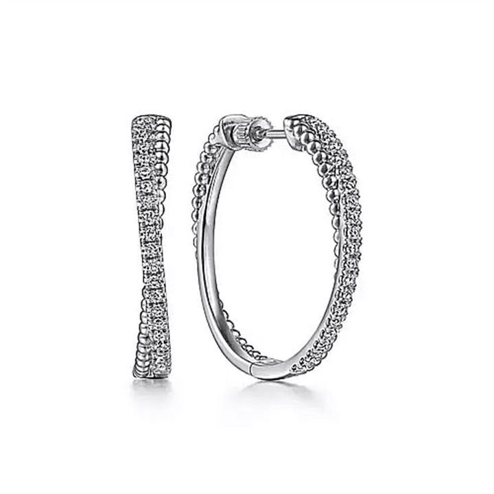 Sterling Silver And White Sapphire Twisted Hoop Earrings