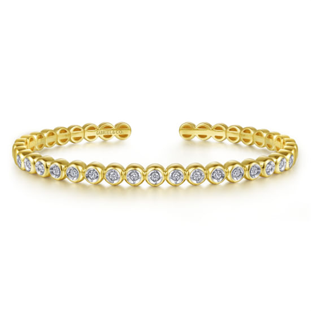 14K Yellow Gold Diamond Station Open Bangle