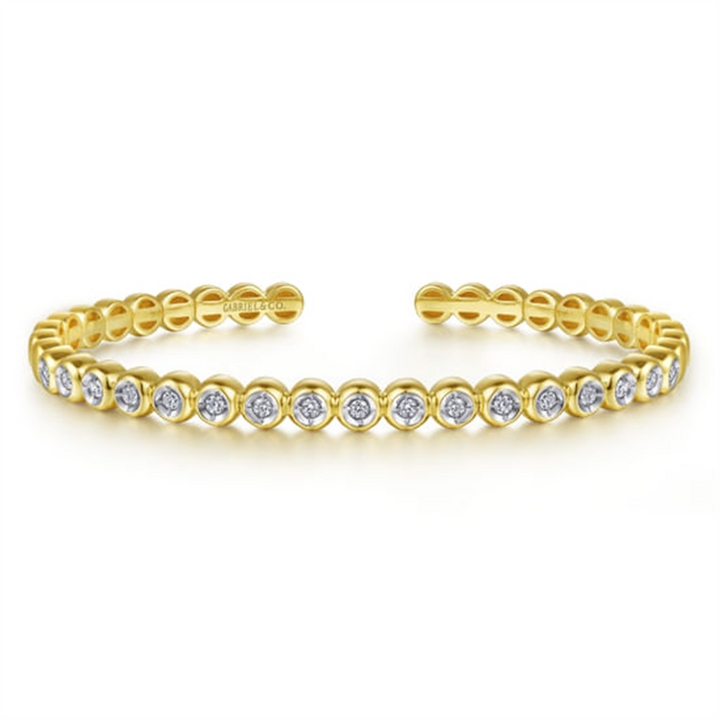 14K Yellow Gold Diamond Station Open Bangle