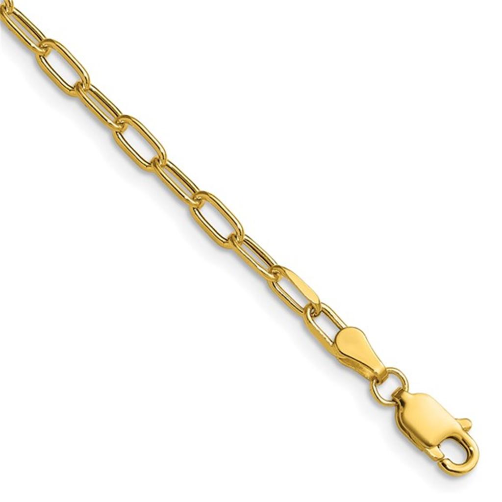 7" 14K 3.0 mm Semi-Solid Beveled Paperclip Chain Bracelet