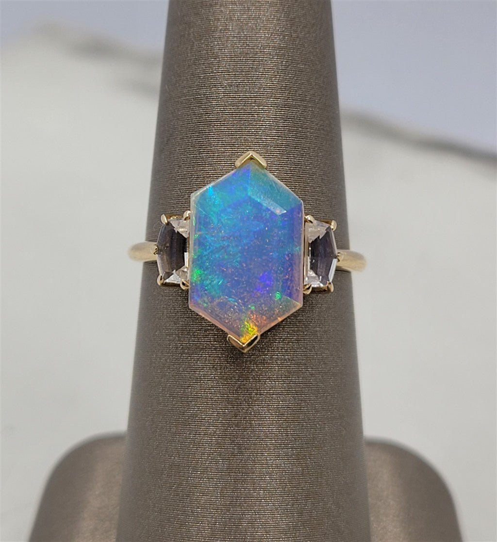 14K Yellow Gold Fashion Moonstones & Opal Gemstone Ring