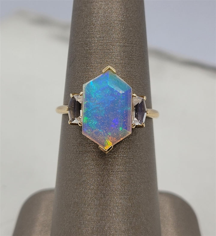 14K Yellow Gold Fashion Moonstones & Opal Gemstone Ring