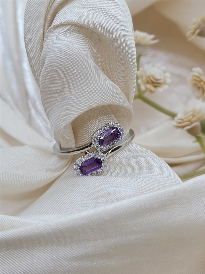 10K White Gold Amethyst & Diamond Bypass Fashion Ring