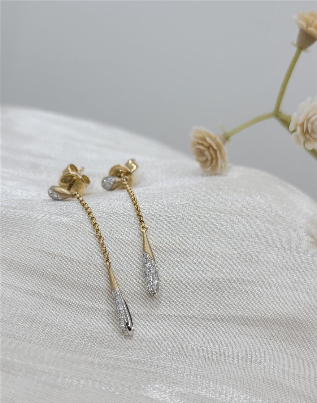 14K Two-Tone Gold Diamond Dangle Fashion Earrings