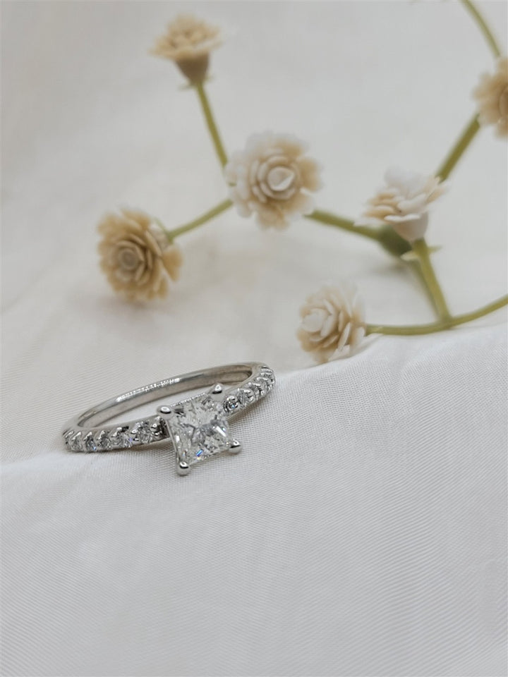 14K White Gold Classic Princess Cut Diamond Engagement Ring