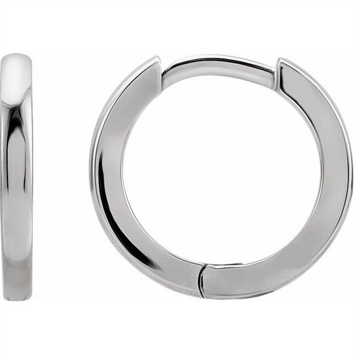 14K White Hinged 12.5 mm Hoop Earrings