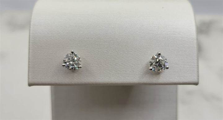 14K White Gold 1.00 Twt Round Cut Diamond Stud Earrings