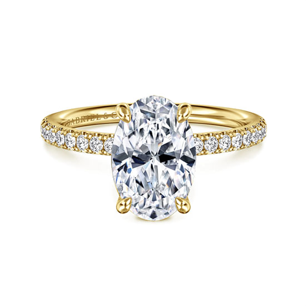14K Yellow Gold Oval Diamond Engagement Ring Mounting