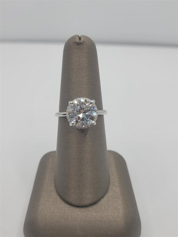 14K White Gold Round Hidden Halo Diamond Engagement Ring