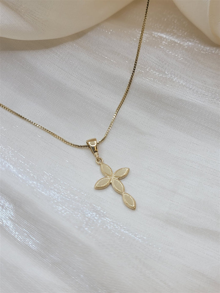 18" 14K Yellow Gold Multi-Marquise Polished Cross Necklace