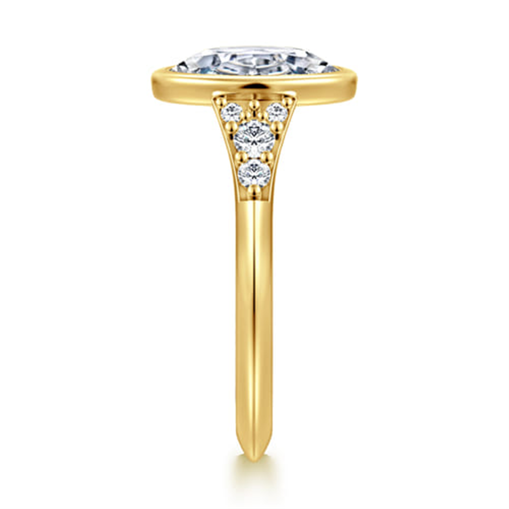 14K Yellow Gold Bezel Set Oval Diamond Engagement Ring Mounting