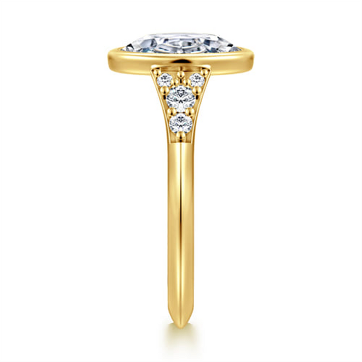 14K Yellow Gold Bezel Set Oval Diamond Engagement Ring Mounting